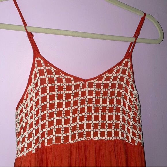 Entro Sundress M Orange Crochet Empire Mini Dress - Picture 2 of 11